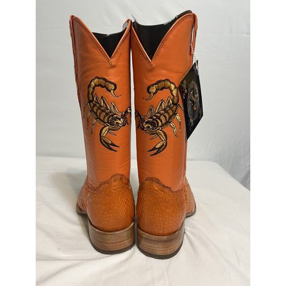 El Alacran De Durango Orange Crocodile Tail Cowboy Boots Sz 6.5 Scorpion - Picture 2 of 5